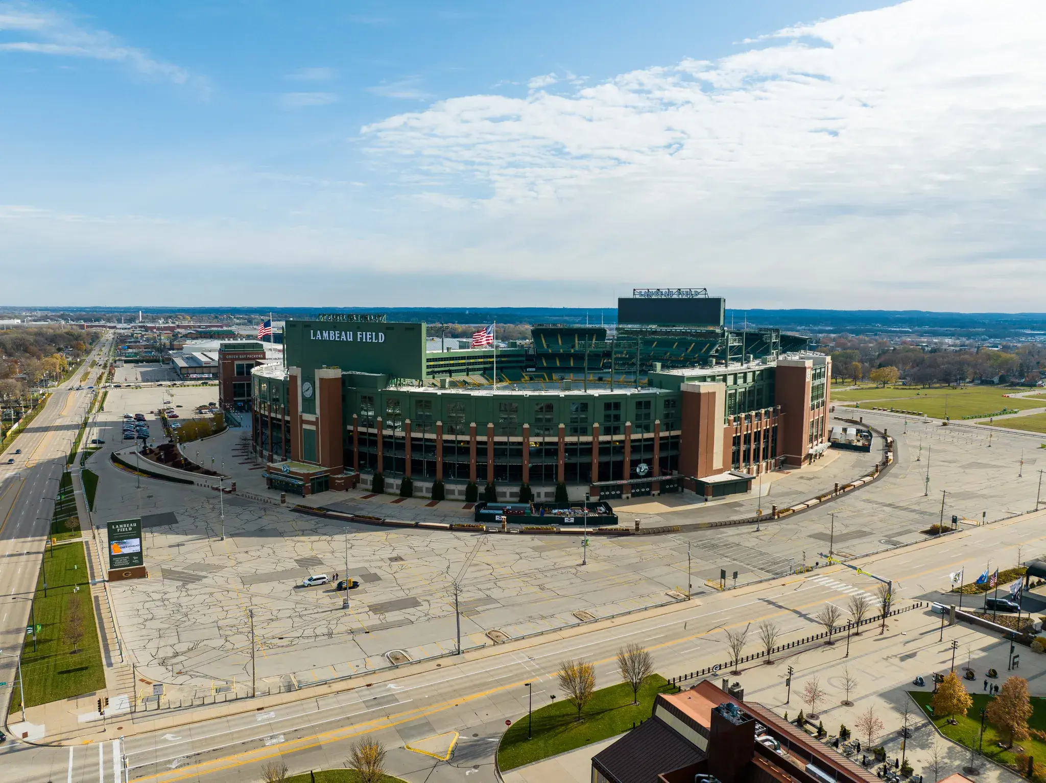 Aerial view of west Green Bay near Lambeau Field